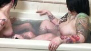 Gaberiella - Two Tattooed Camgirls Hot Tub Play